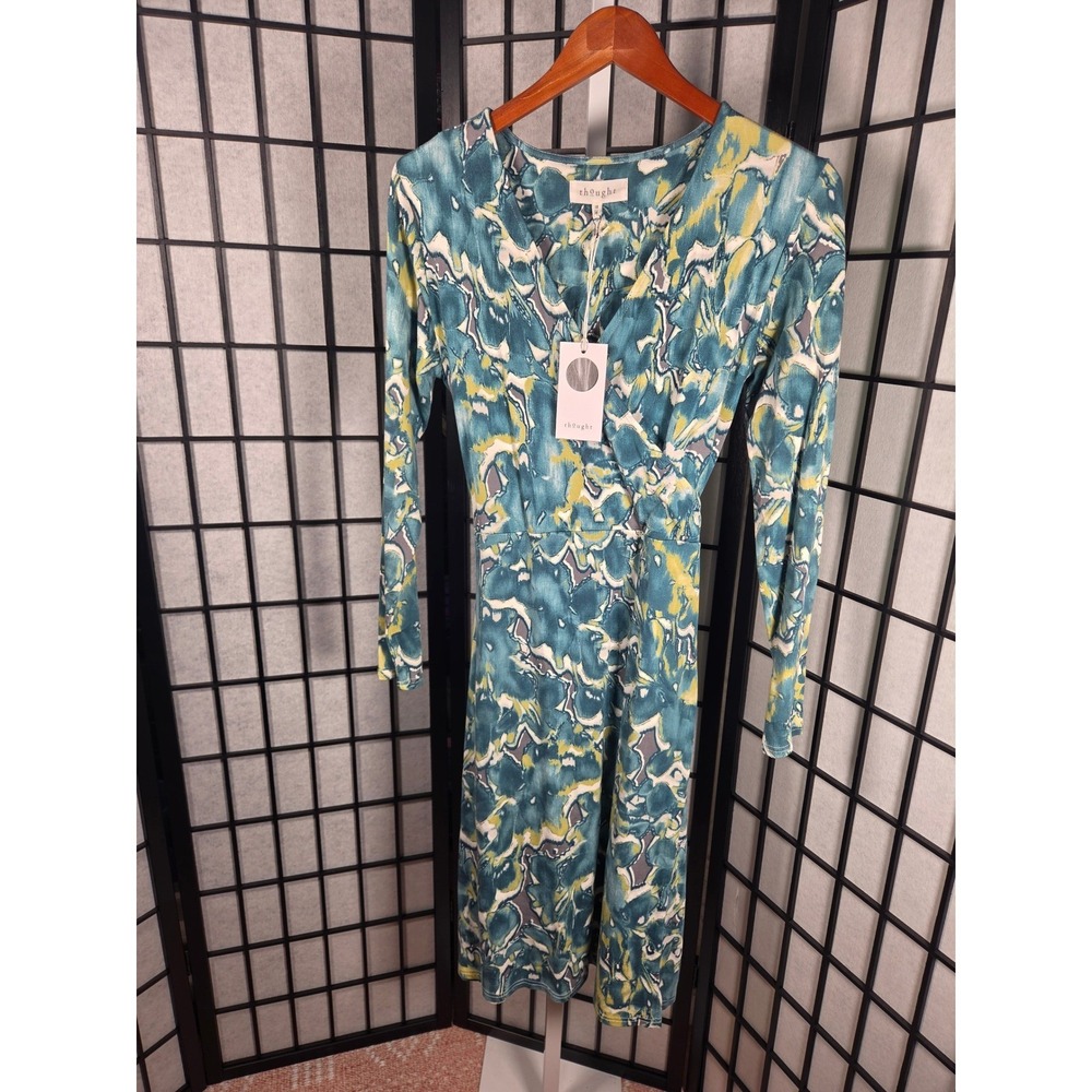 Thought London‎ Bamboo Boho Luxe Organic Cotton Abstract Wrap Midi Dress 10